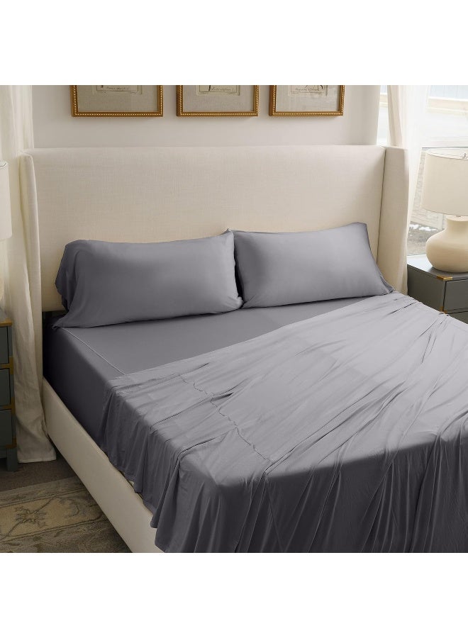 SHEEX - Active Comfort Cooling Sheets Set (King/California King) Pewter - Moisture Wicking - 1 Flat Cooling Sheet, 1 Fitted Cooling Sheet, 2 Cooling Pillow Covers - Wrinkle Free - Sleep Aid - Image 2